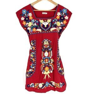 YZXDORWJ Dress Size Small Womens Red Embroidered Cap Sleeve Cotton Fiesta Boho